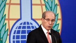 Organization for the Prohibition of Chemical Weapons Director-General Ahmet Uzumcu addresses a news conference in The Hague on October 9.