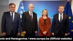 Članovi Predsedništva BiH i šefica evropske diplomatije Frederica Mogherini, Brisel