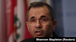 U.S. -- Iranian Ambassador to the United Nations Majid Takht-Ravanchi speaks to the media outside Security Council chambers at the U.N. headquarters in New York, June 24, 2019