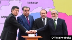 FILE: From Left to right then Kyrgyz Prime Minister Sooronbai Jeenbekov, Tajik President Emomali Rahmon, former Pakistani PM Nawaz Sharif, and Afghan Chief Executive Abdullah Abdullah attend a groundbreaking ceremony for the CASA-1000 in Tajik city of Tursunzoda in May 2016.