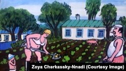 Същото място на картина от 2016 г. Това са част от спомените на художничката от детството и в селската част на Украйна