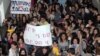 Armenia - Students at Yerevan State Linguistic University protest against the dismissal of its rector Suren Zolian, 19Apr2012.