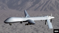 An MQ-1 Predator drone, photographed in flight by the U.S. Air Force over an undiclosed location.