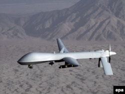 An unmanned U.S. Predator drone in flight.