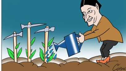 Serbia -- Editorial cartoon by Predrag Koraksić Corax (Ana Brnabic, eko), Belgrade, October 5, 2024.