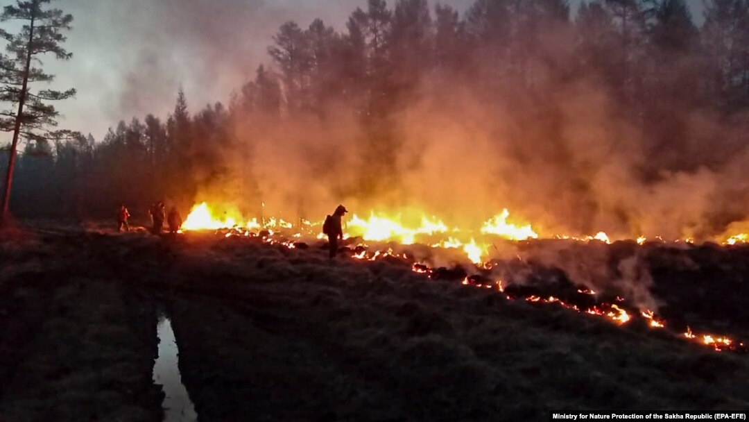 Firefighters try to extinguish wildfires in Yakutia in Siberia. (file photo)