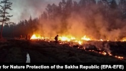 Firefighters try to extinguish wildfires in Yakutia in Siberia. (file photo)