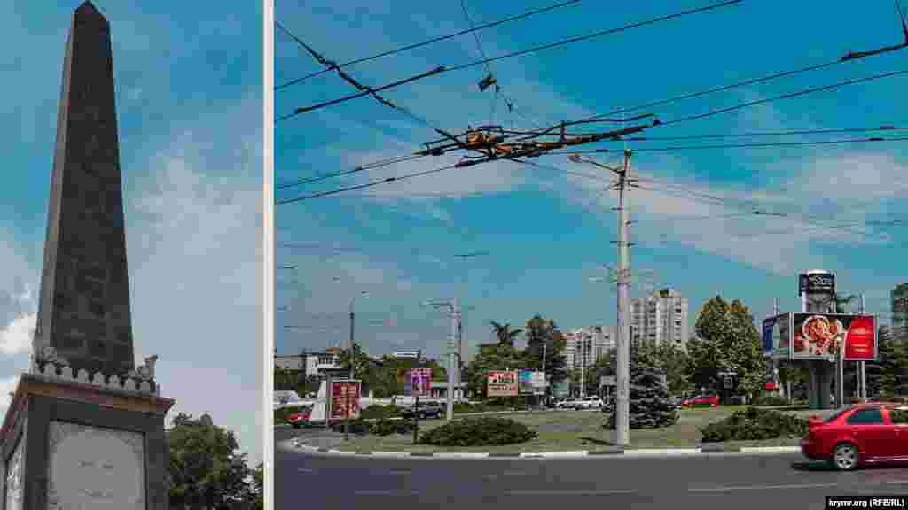 Долгоруковский обелиск в неизменном виде, а на площади Московской теперь транспорт несется сплошным потоком