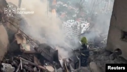 Aftermath of a Russian strike on a residential building in the southern Ukrainian city of Odesa on September 12.