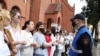 Belarus - Women's solidarity chain aroun the Red Catholic Church , Minsk, 27aug2020