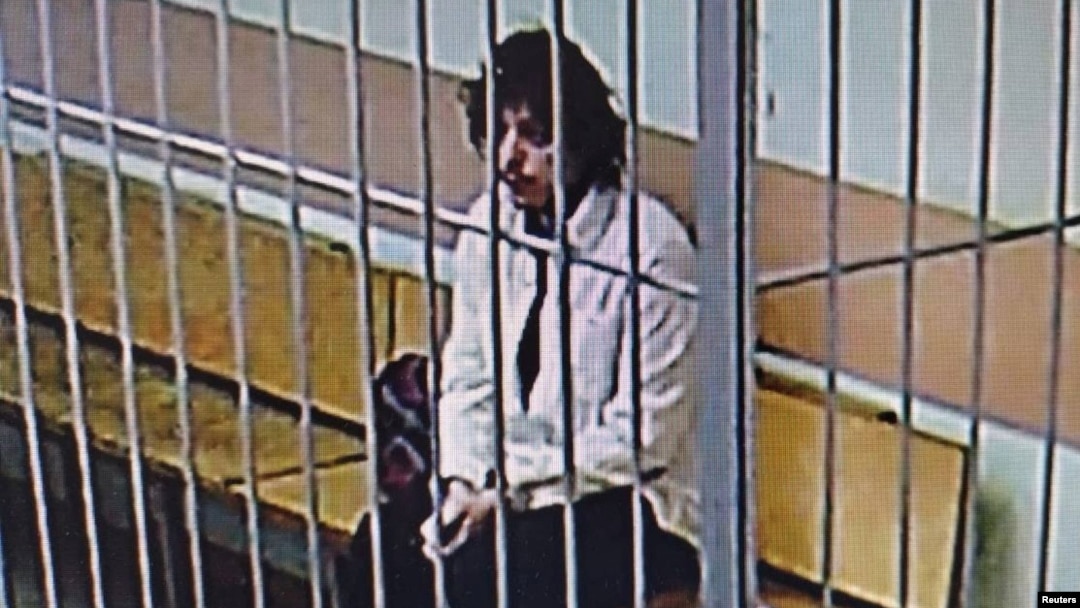 A man identified as Kalob Byers Wayne, 28, was shown behind bars in Moscow this month.