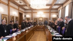 Armenia - Catholicos Garegin II opens an emergency meeting of the top clergy of the Armenian Apostolic Church, Echmiadzin, June 2, 2025.