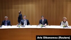 Kosovar President Hashim Thaci, Croatian Prime Minister Andrej Plenkovic, Serbian President Aleksandar Vucic, and European Commission President Ursula von der Leyen at an EU-Western Balkans briefing in Brussels earlier this year. 