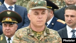 Nagorno-Karabakh - General Levon Mnatsakanian, the commander of the Karabakh Armenian army, attends an official ceremony in Stepanakert, 9May2016.