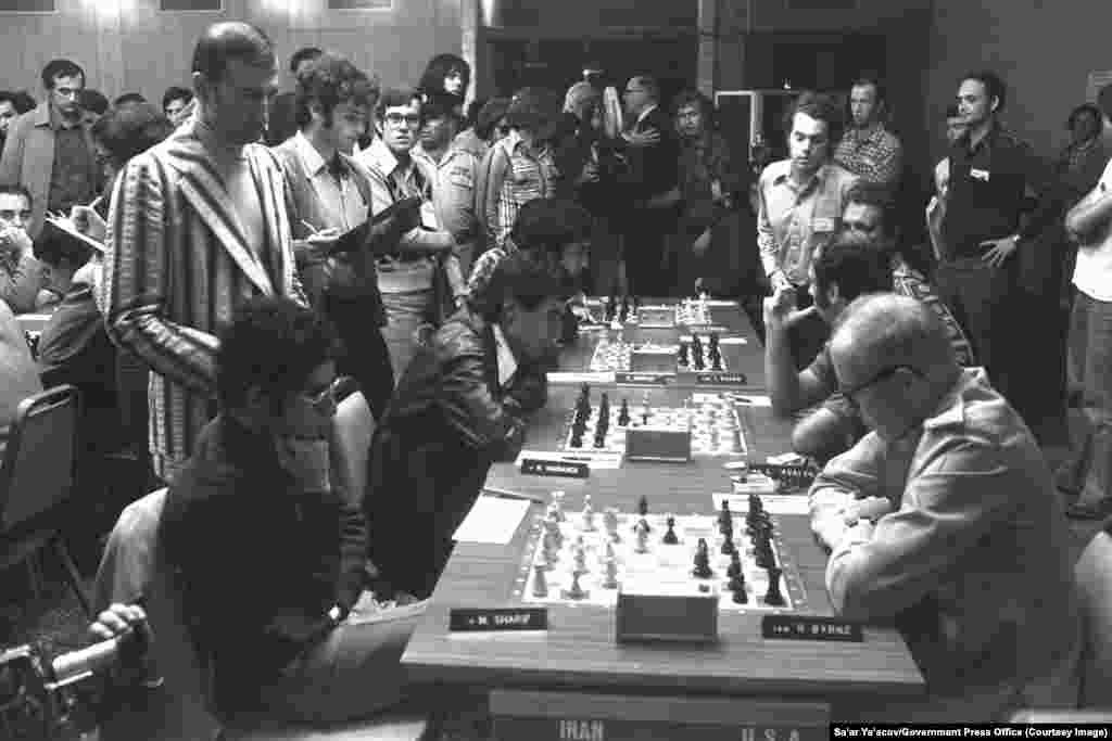 Iran’s chess team (left) play their US counterparts during the World Chess Olympiad in Haifa, Israel, in 1976.