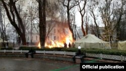 Пожежа в наметі у Маріїнському парку Києва, 26 листопада 2017 року (фото поліції Києва)
