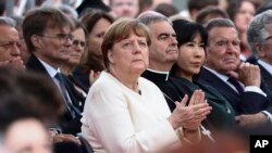 Angela Merkel la una din puținele apariții publice din ultima vreme, pe 23 mai 2024, la Berlin. 