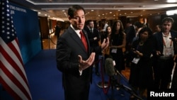 US Secretary of State Marco Rubio speaks to journalists on July 23 after attending the ASEAN foreign ministers' meeting.
