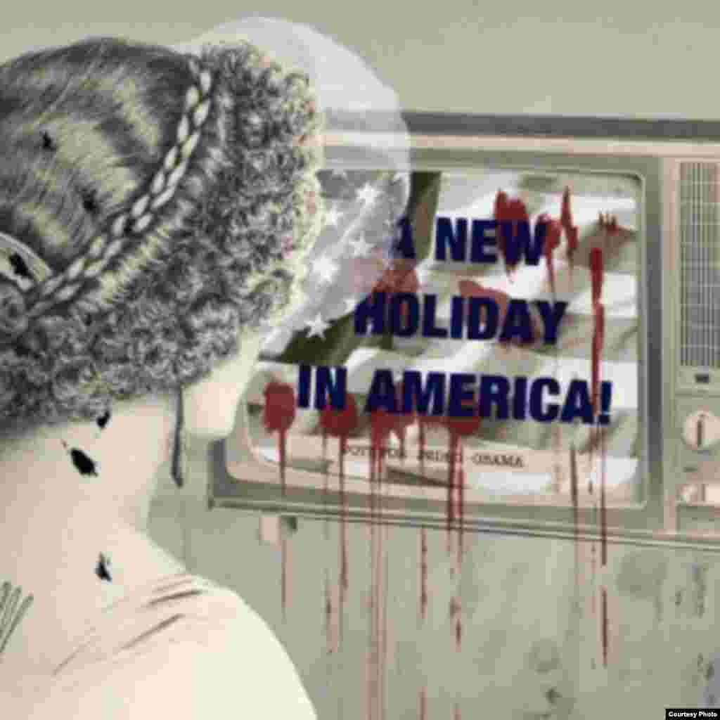 Reacția artiștilor la știrea zilei - Laurindo Feliciano „A New Day of Holiday”. Source: „365 Days of Print” art blog.