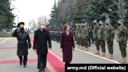 Moldova -- President Maia Sandu at the departure of a new contingent of Moldovan peacekeepers to Kosovo (KFOR), Chisinau, Jan 11, 2021 