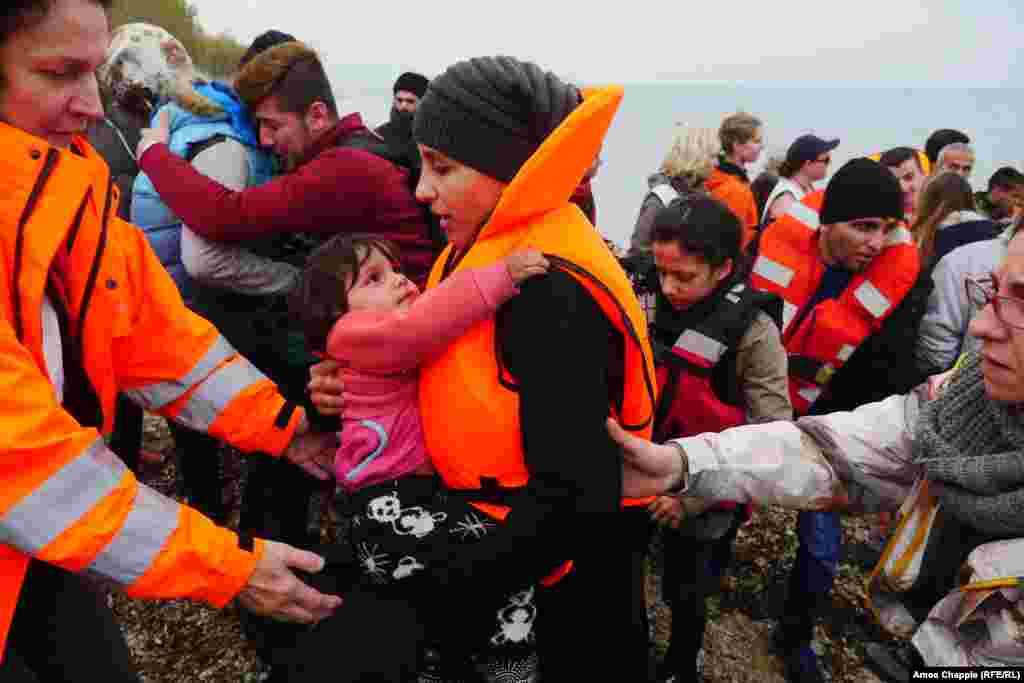 Refugees arriving on Greek island Lesbos on February 26.