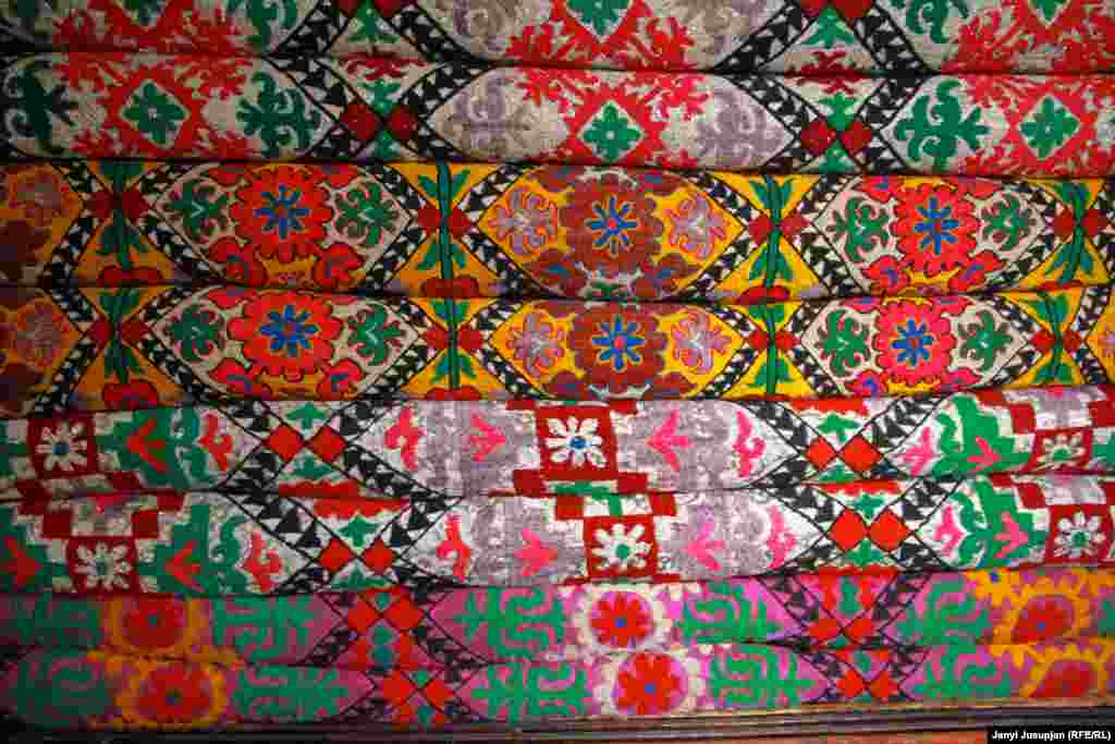 Bed covers embroidered by Avaz’s wife, Dilbarkan. The handiwork of women in Jerge-Tal is exceptional, but Dilbarkan’s daughters are not interested in learning this heritage of their ancestors.