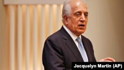 U.S. Special Representative for Afghanistan Reconciliation Zalmay Khalilzad speaks on the prospects for peace, at the U.S. Institute of Peace, in Washington on February 8.