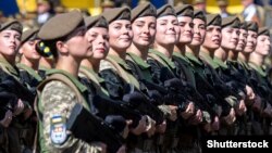 Ukraine's Defense Ministry has adapted a summer field uniform specifically designed by volunteers for the country's tens of thousands of female soldiers amid the Russian invasion. Production has not yet begun, but one soldier says, "We're getting there, and that's wonderful." (file photo)