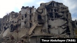 Syria - War-torn buldings in the city of Aleppo. All areas of the city, except the rebel held parts in central Aleppo, have been recaptured by the Syrian government forces, December 14, 2016