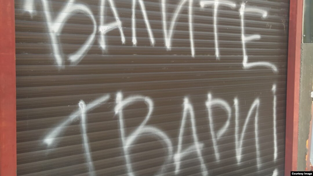 Anton Deinega's home was vandalized. 
