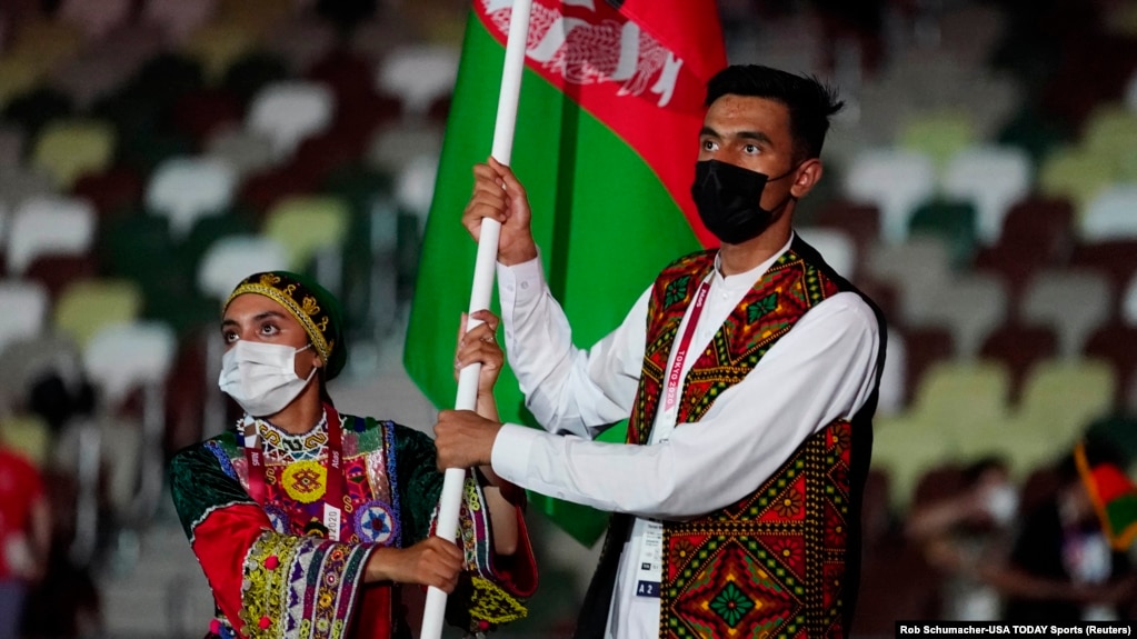 Afghan athletes, seen here at the last Olympics in Tokyo, will be competing under the same flag despite the Taliban's seizure of power. 