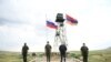 Armenia -- President Armen Sarkissian (second from right) visits a Russian border guard post on Armenia's border with Turkey, July 4, 2020. 