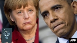 АҚШ президенті Барак Обама (оң жақта) мен Германия канцлері Ангела Меркель.
