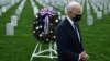 U.S. President Joe Biden looks on after laying a wreath at Arlington National Cemetery in Virginia to honor fallen veterans of the Afghan conflict on April 14. He announced the withdrawal of all U.S. troops from Afghanistan on the same day. 