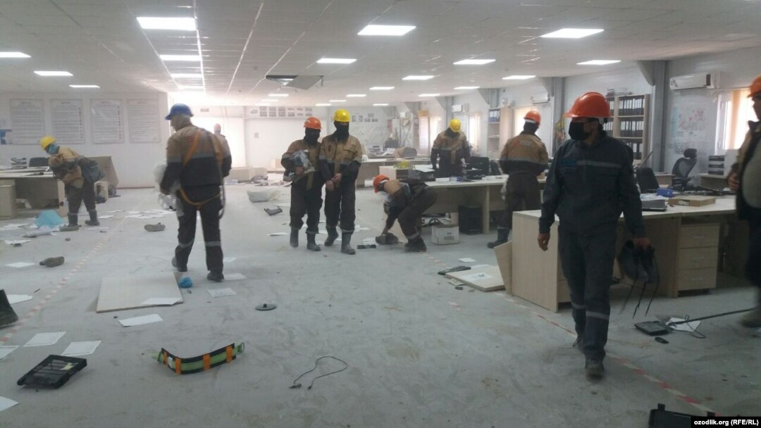 Video from the site shows ransacked offices with broken furniture and computers.