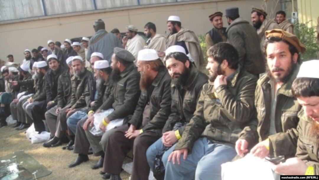 Former Afghan prisoners after a release from Bagram in January.
