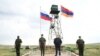 Armenia -- President Armen Sarkissian (second from right) visits a Russian-Armenian border guard post on Armenia's border with Turkey, July 4, 2020. 