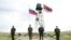 Armenia -- President Armen Sarkissian (second from right) visits a Russian-Armenian border guard post on Armenia's border with Turkey, July 4, 2020. 