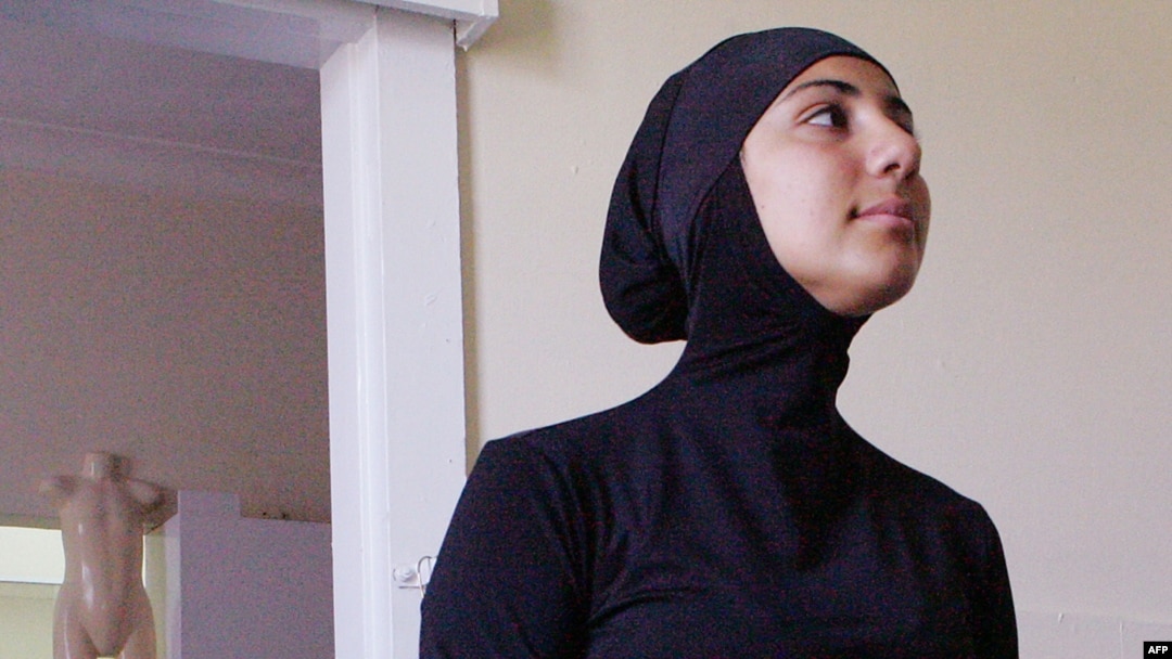 Australian model Mecca Laalaa wears an Islamic swimsuit.