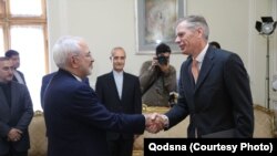 Robert Macaire, British envoy to Iran, meeting foreign minister Javad Zarif. Undated. FILE PHOTO