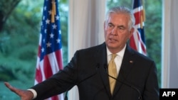 U.S. Secretary of State Rex Tillerson speaks to the media during a press conference in Wellington on June 6.