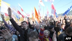 The opposition protest on Bolotnaya Square in the center of Moscow had been sanctioned by the authorities, unlike previous gatherings that were banned and then rapidly broken up by the police.