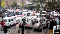 The scene of today's suicide bombing in Karachi