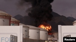 Експлозија во зоната на нафтената индустрија Фуџаира од остатоците од пресретнат ирански дрон претходно овој месец.