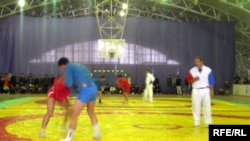 Tajikistan - Championship of Tajikistan on sambo. (Unarmed combat). A moment of combat between two sportsmen. Dushanbe, 09Dec2007 