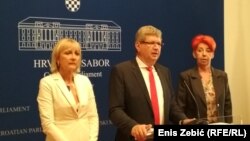 Bjelovarsko-bilogorska dožupanica Bojana Hribljan, saborski zastupnik Mirando Mrsić i sindikalna aktivistica u zdravstvu Spomenka Avberšek, Zagreb