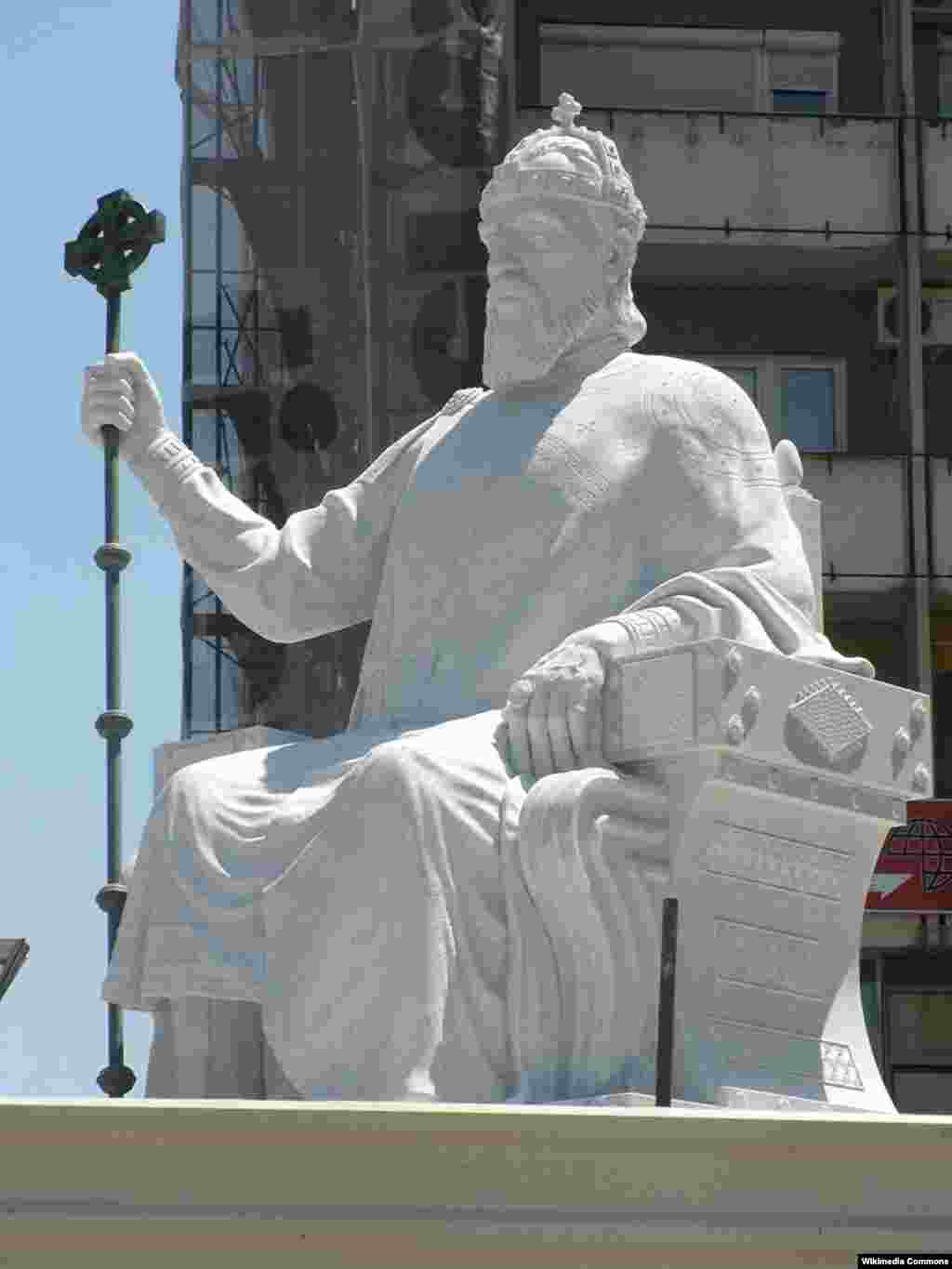 A marble sculpture of Tzar Samoil, seen as one of Macedonia's founding fathers