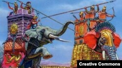Индийские воины на боевых слонах