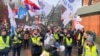 Cacak, Serbia - students in the protest walk towards Kragujevac