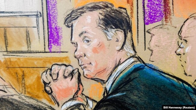 Пол Манафорт у суді в штаті Вірджинія, 31 липня 2018 року, малюнок